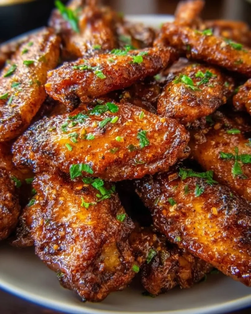 Plate of brown sugar Cajun wings, showcasing their crispy texture and rich flavor.