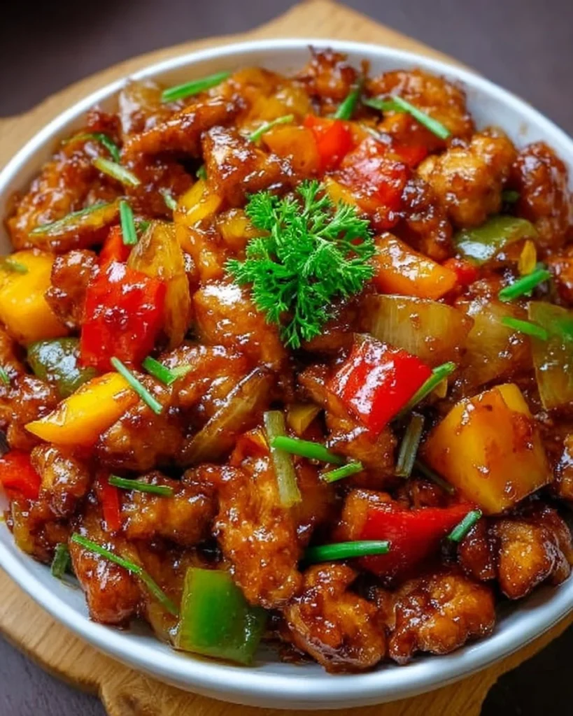 Chinese Style Mango Chicken Stir Fry with vibrant vegetables and a tasty sauce