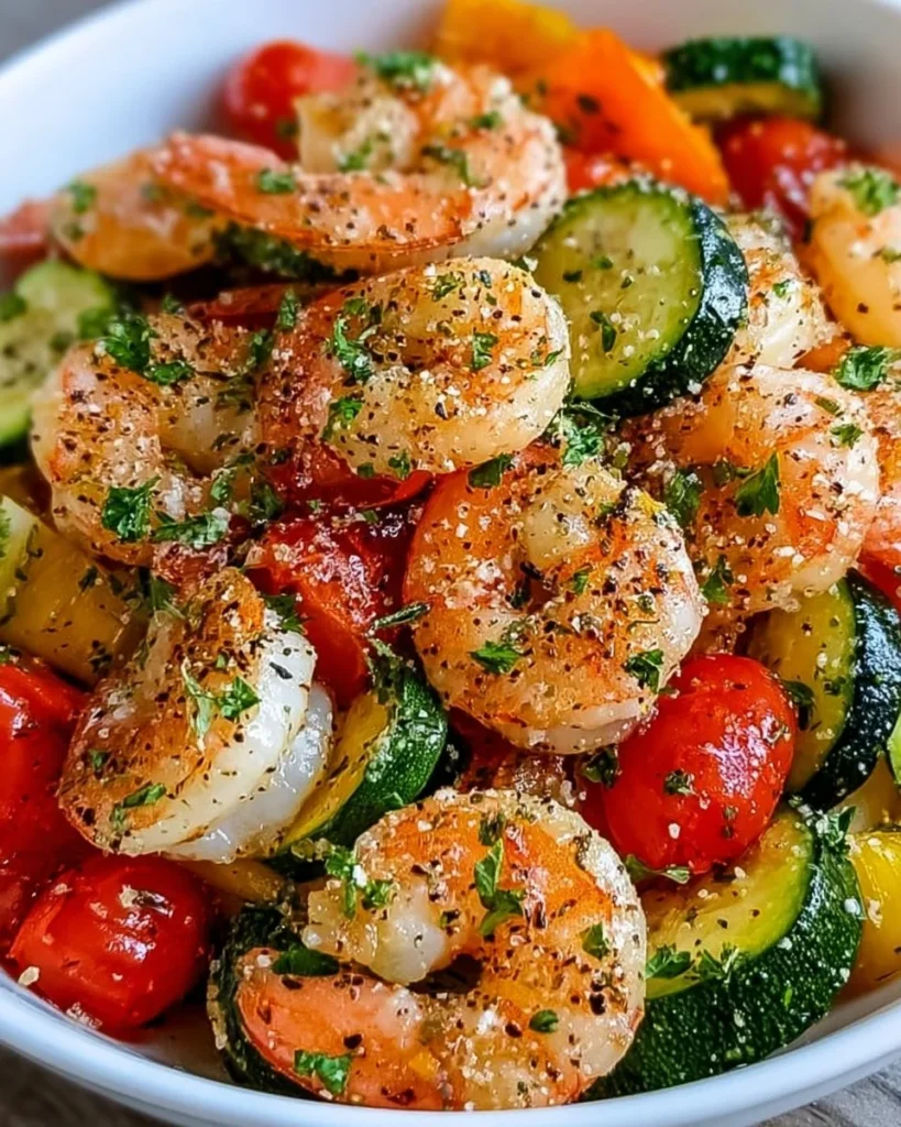 Delicious Garlic Parmesan Shrimp with mixed veggies on a plate
