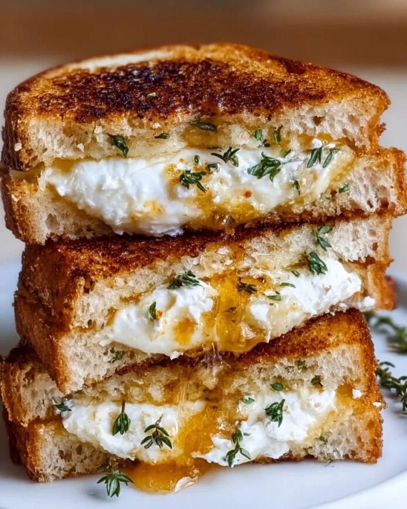 Delicious goat cheese grilled cheese sandwich drizzled with honey