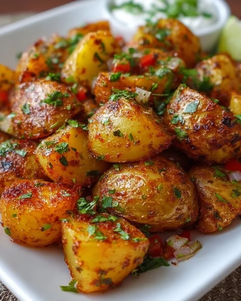 Deliciously seasoned Mexican potatoes served with vibrant toppings.