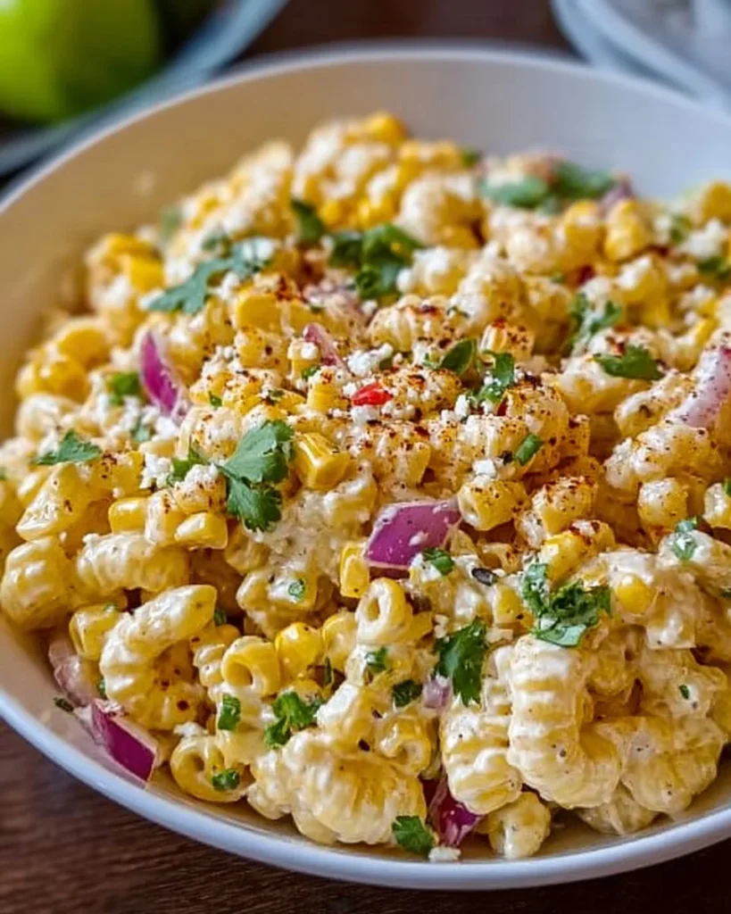 Delicious Mexican street corn pasta salad with fresh ingredients