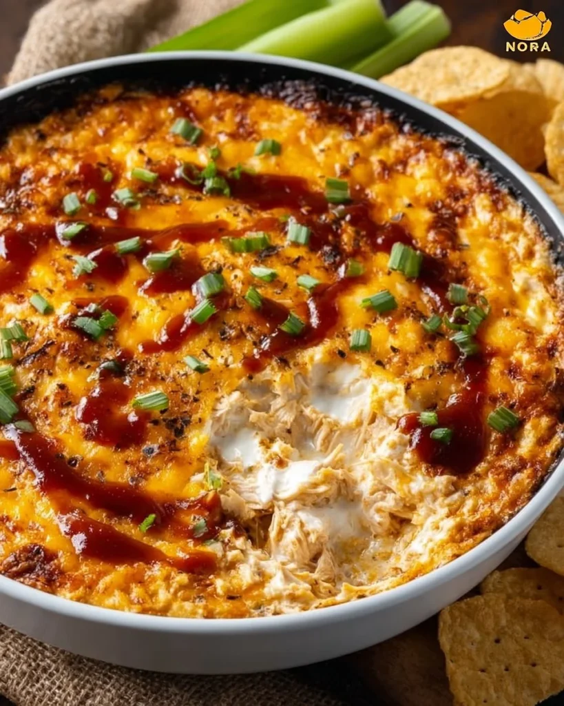 Delicious Smokey BBQ Chicken Dip served in a bowl with tortilla chips