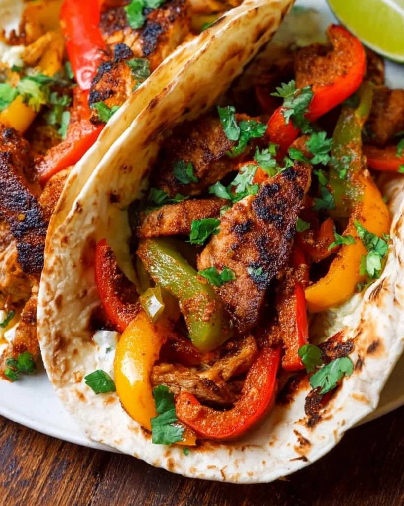 Delicious chicken fajitas served with fresh vegetables and tortillas