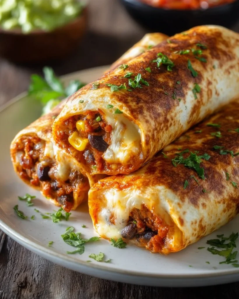Air-fryer crispy bean burritos served with toppings