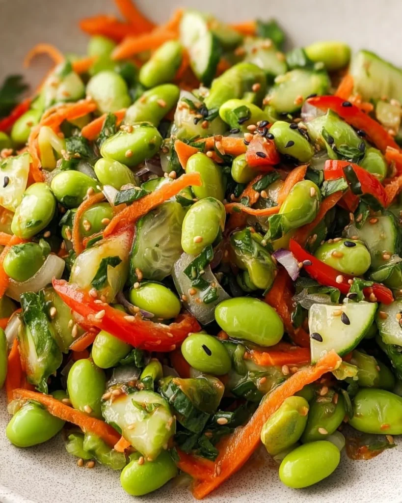 Delicious Asian-inspired edamame bean salad in a vibrant bowl