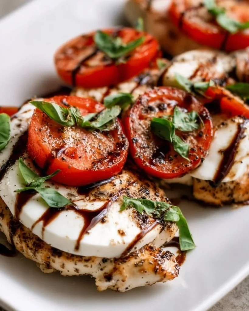 Delicious Caprese Chicken with mozzarella, tomatoes, and basil served on a plate.