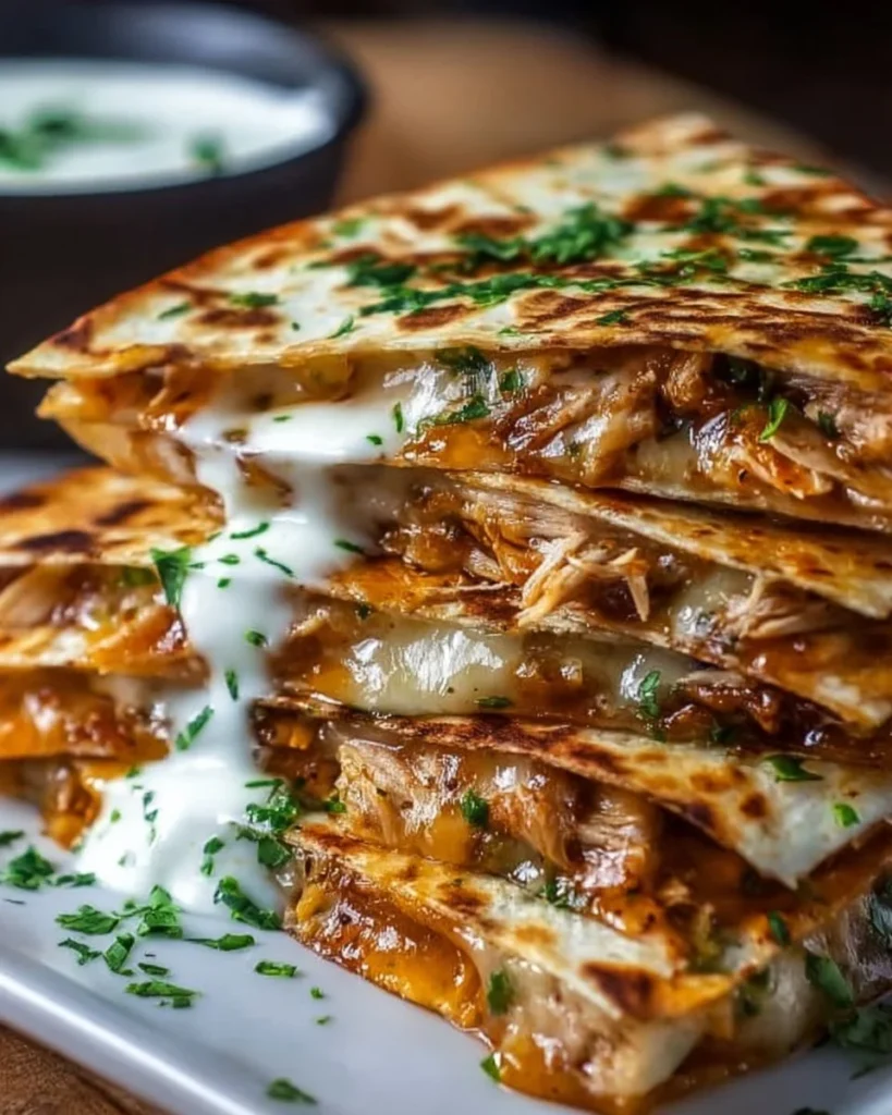 Cheesy Hot Honey Chicken Quesadillas with Spicy Jalapeño Cream Sauce