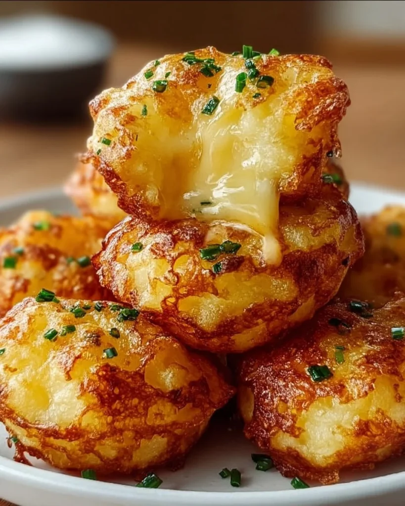 Delicious cheesy mashed potato cheese puffs served on a white plate