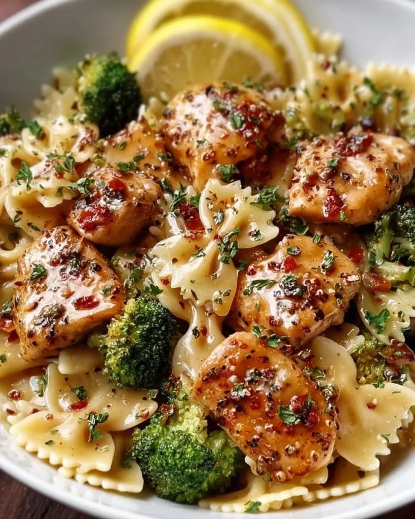 Cowboy Butter Lemon Bowtie Chicken with Broccoli, featuring tender butter chicken