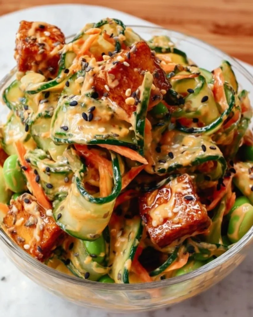 Creamy Asian Cucumber Salad Bowl with vibrant vegetables and sesame dressing