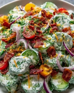 Delicious Cucumber Ranch Crack Salad served in a bowl with fresh ingredients