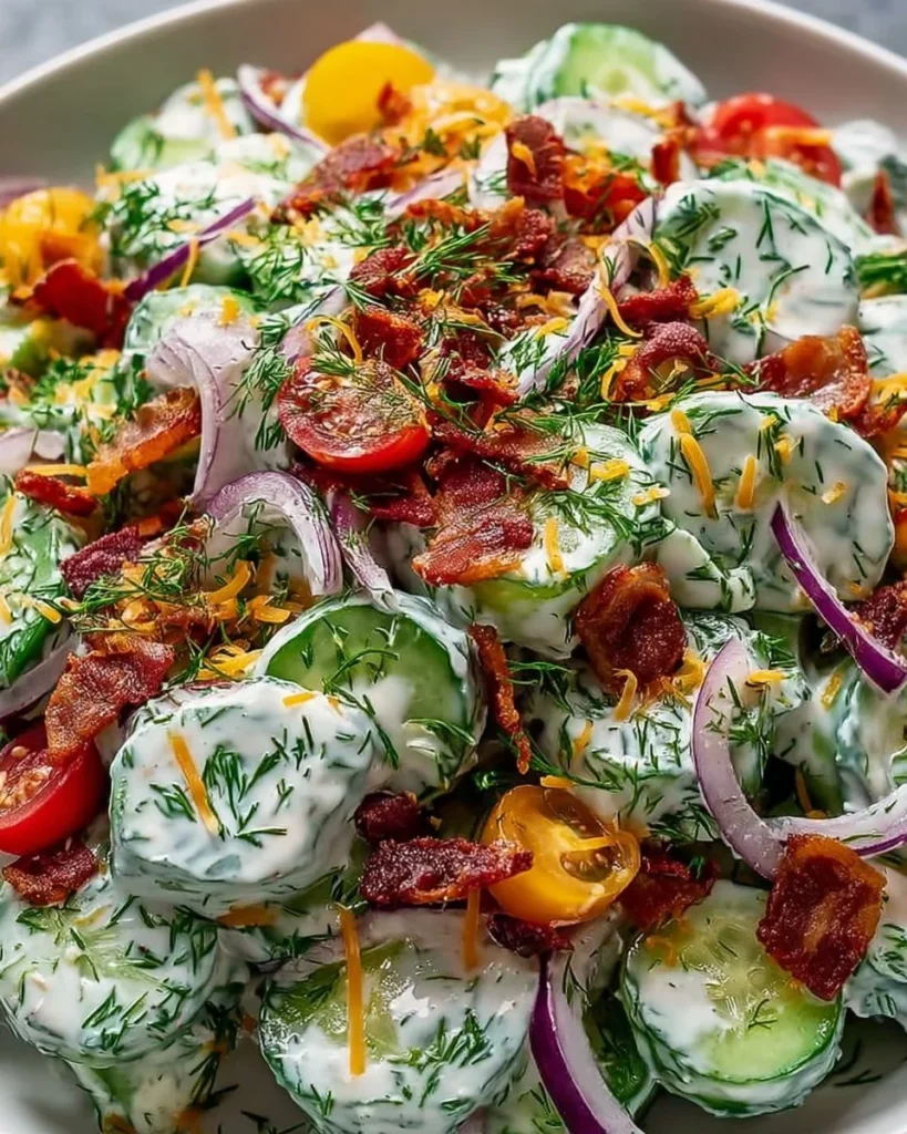 Delicious Cucumber Ranch Crack Salad served in a bowl with fresh ingredients