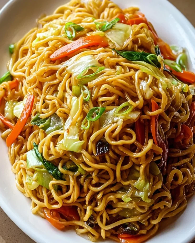 Delicious plate of easy 15-minute lo mein with colorful vegetables and noodles