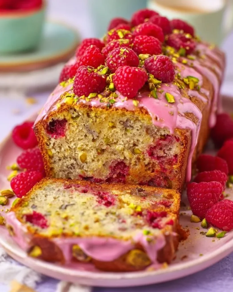 Delicious Raspberry Pistachio Bread loaf fresh out of the oven