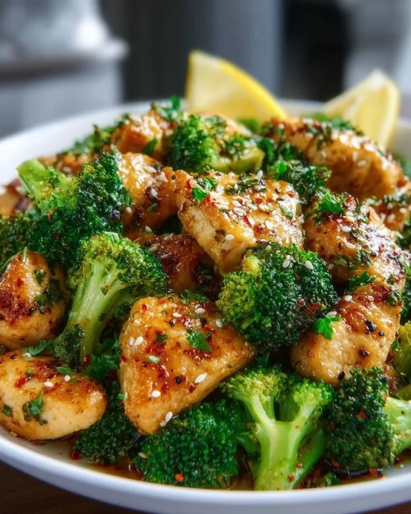 Delicious garlic butter chicken served with fresh broccoli