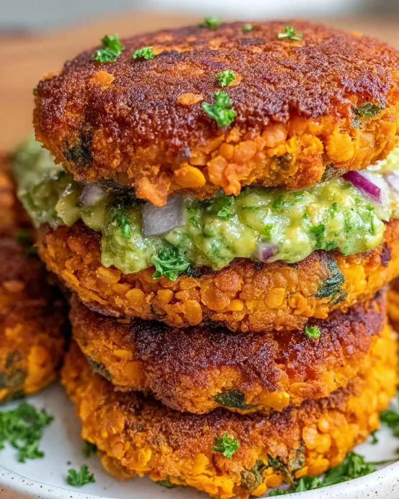 Gluten-free sweet potato and red lentil patties on a plate