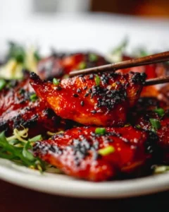 Air fryer Gochujang Chicken Thighs garnished with green onions
