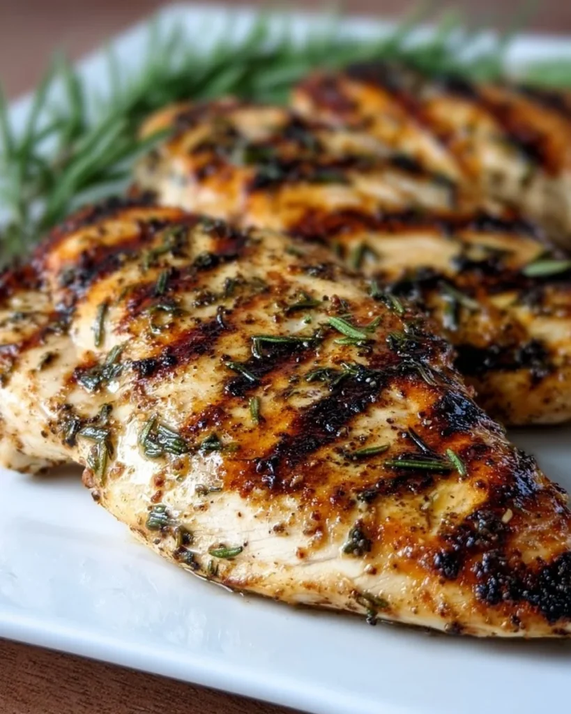 Deliciously grilled seasoned chicken breasts on a plate