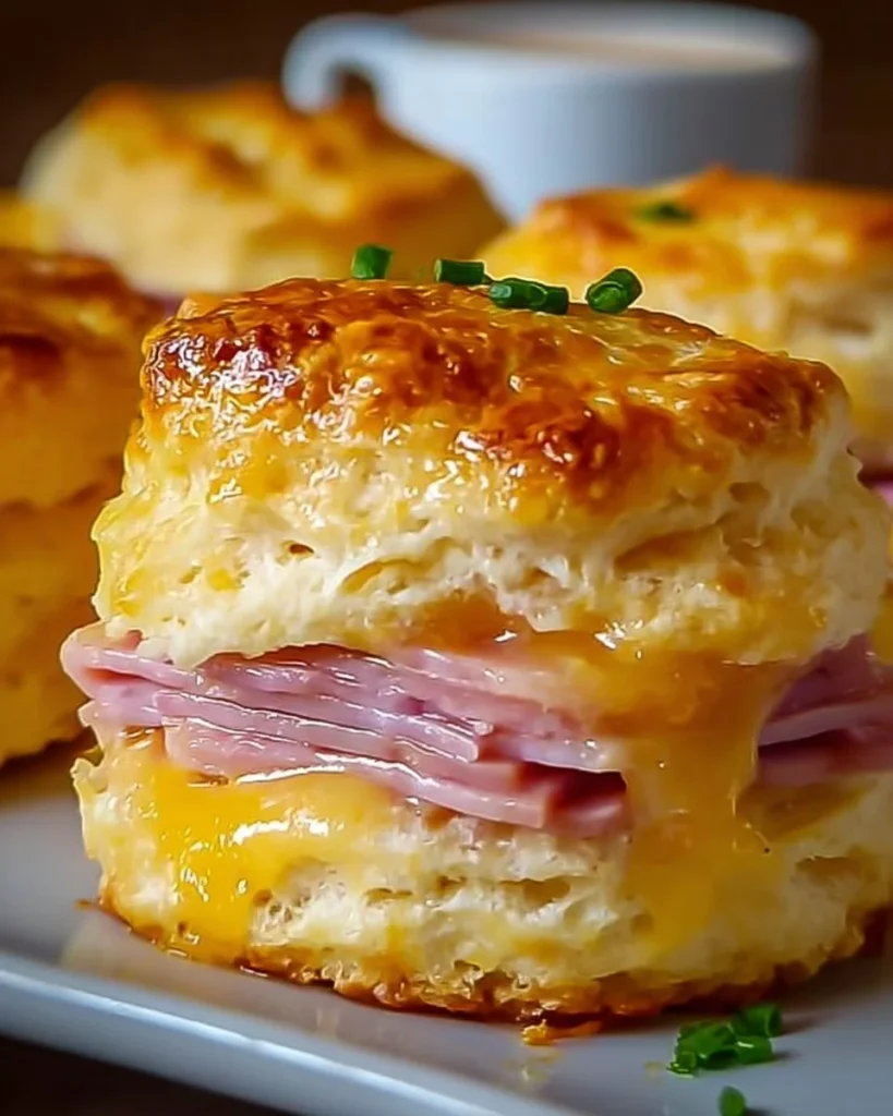 Homemade Ham and Cheese Biscuits on a rustic table