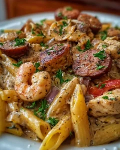 Delicious Mardi Gras Pasta dish from Pappadeaux, featuring vibrant flavors and festive presentation.