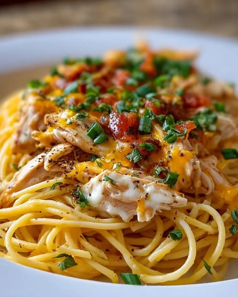 Delicious Monterey Chicken Spaghetti served with fresh ingredients and spices