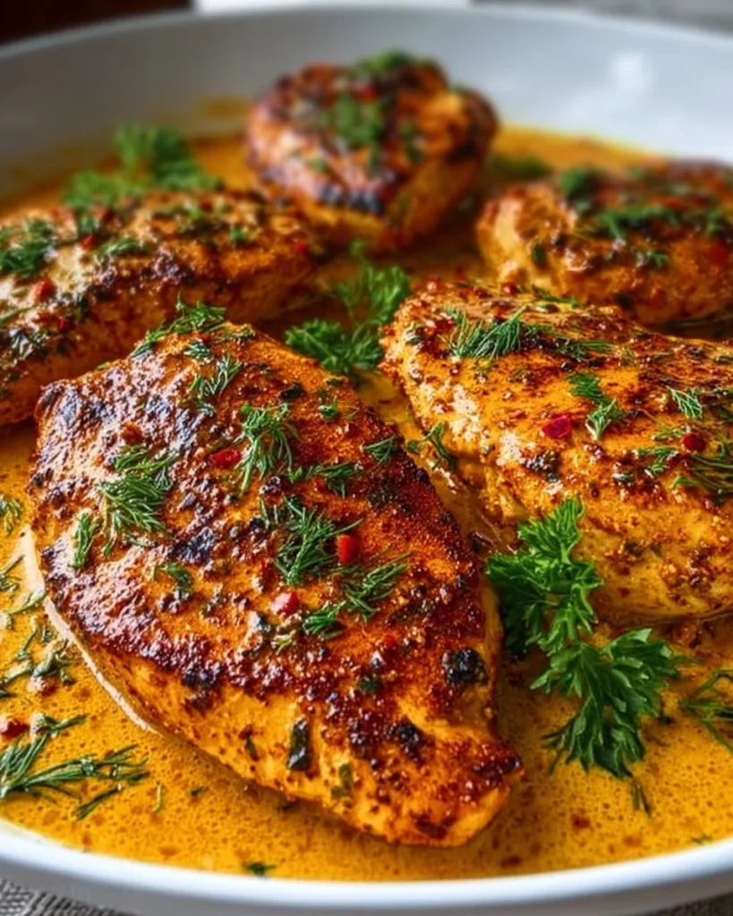 Delicious Cowboy Butter Chicken served with herbs and spices