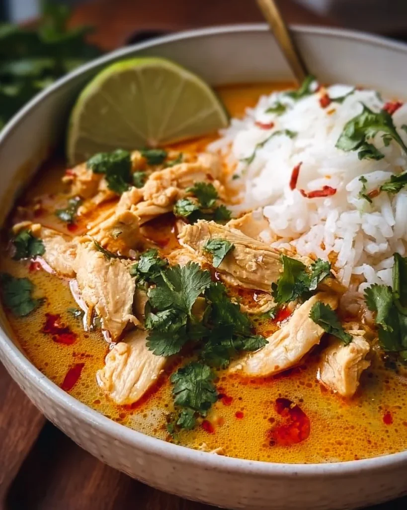 Delicious One-Pot Coconut Chicken Brothy Rice with herbs and spices