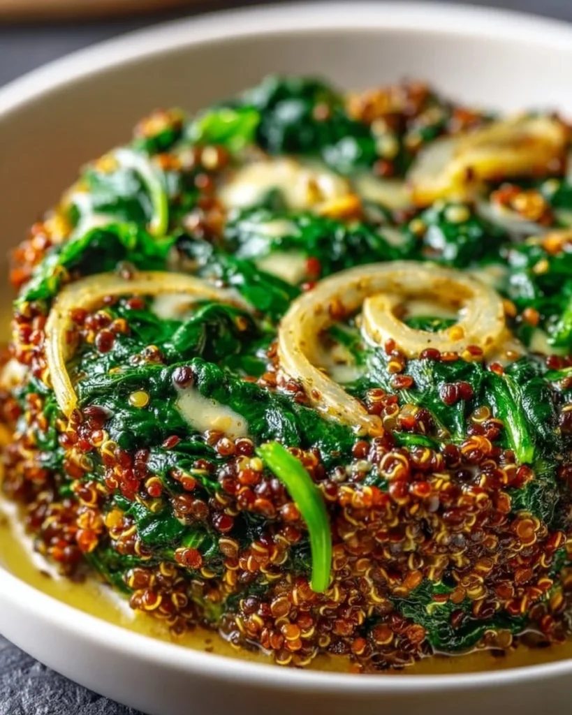 Delicious Quinoa Lentil Spinach Casserole topped with fresh herbs