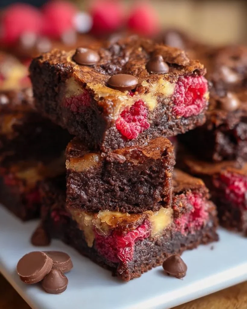 Delicious raspberry chocolate chip brownies fresh out of the oven
