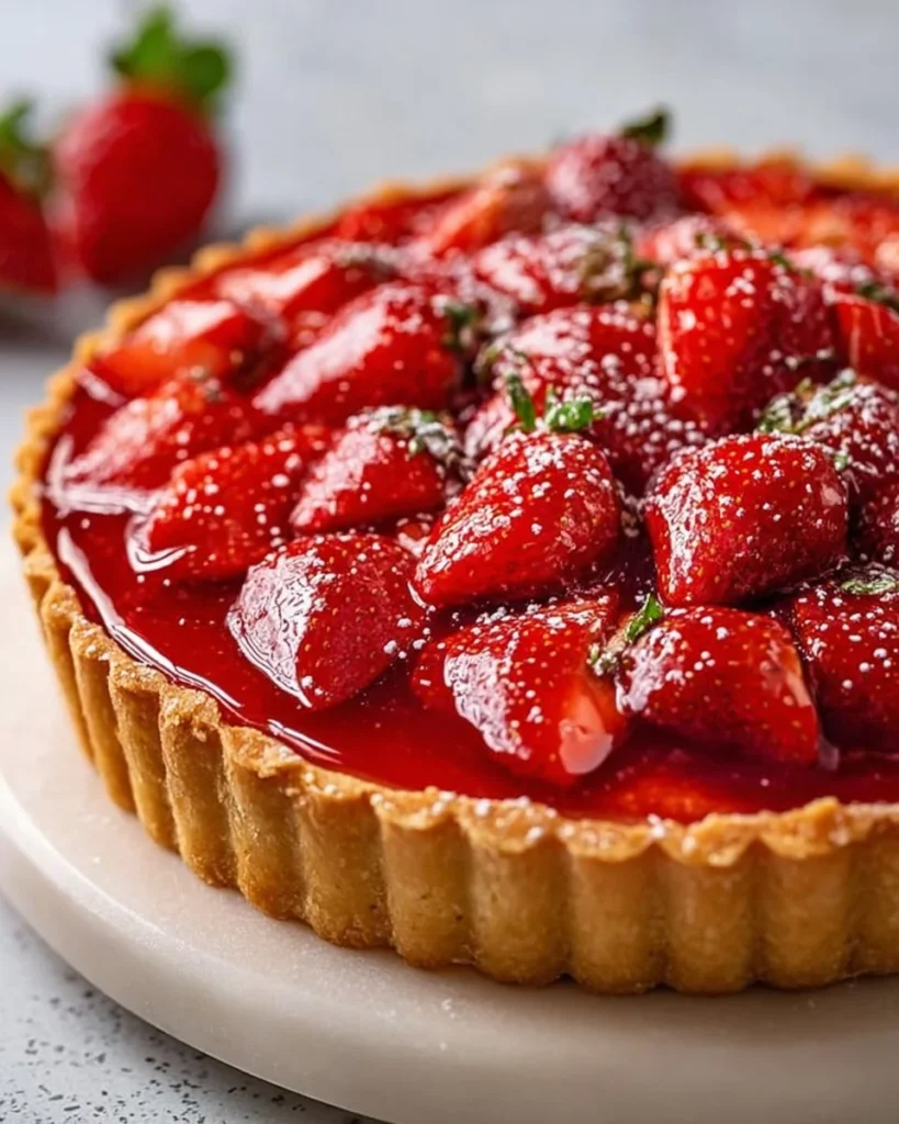 Delicious Strawberry Glaze Tart with fresh strawberries and shiny glaze on top