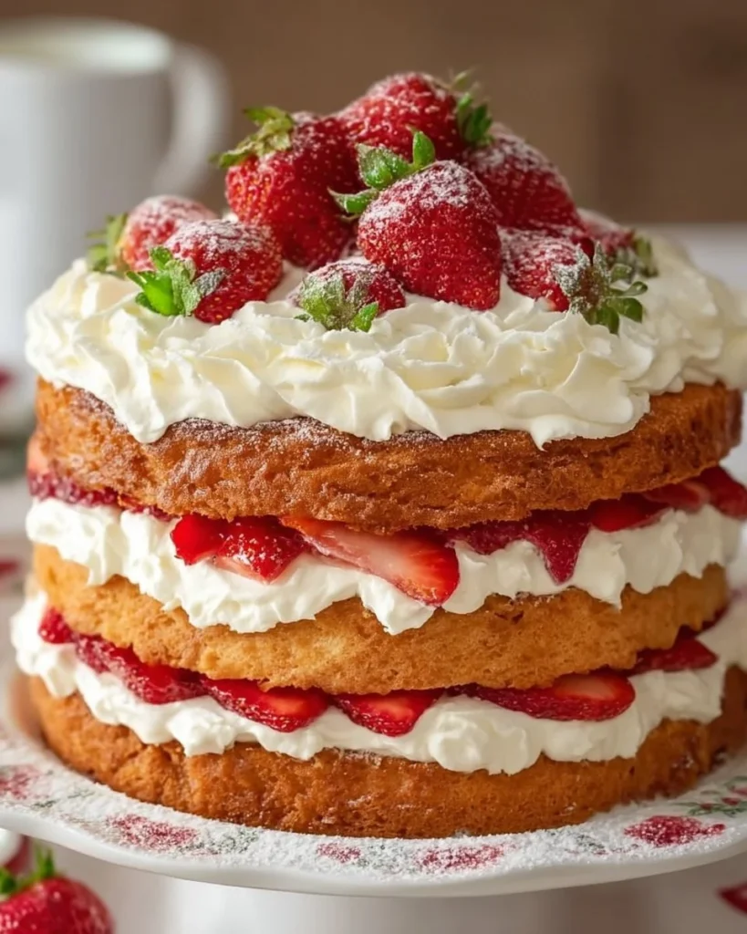 Delicious Strawberry Shortcake with fresh strawberries and whipped cream
