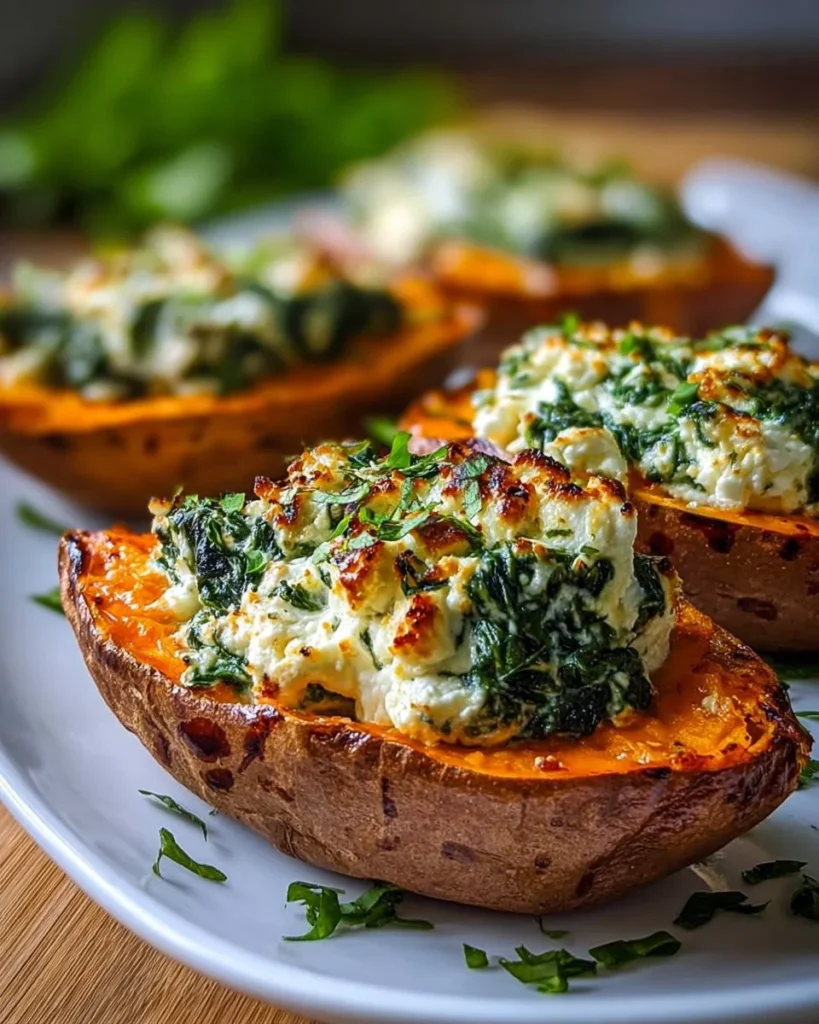 Stuffed sweet potatoes with spinach and ricotta, a healthy delicious dish