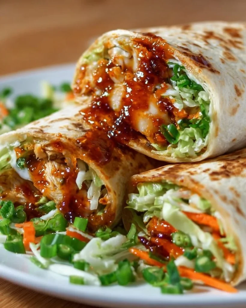 Delicious Sweet Chili Chicken Wrap wrapped in fresh ingredients