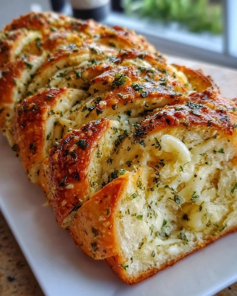 Swirled Garlic Herb and Cheese Bread with herbs and cheese filling
