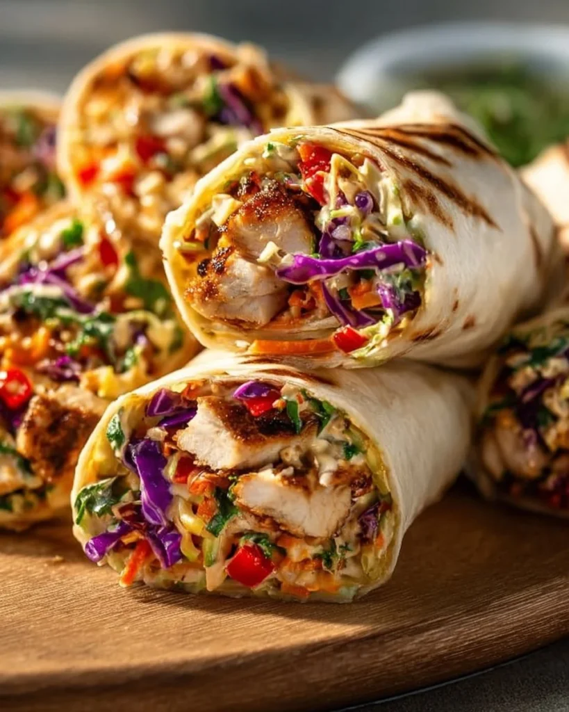 Thai Chicken Wrap with crunchy Asian slaw served on a plate