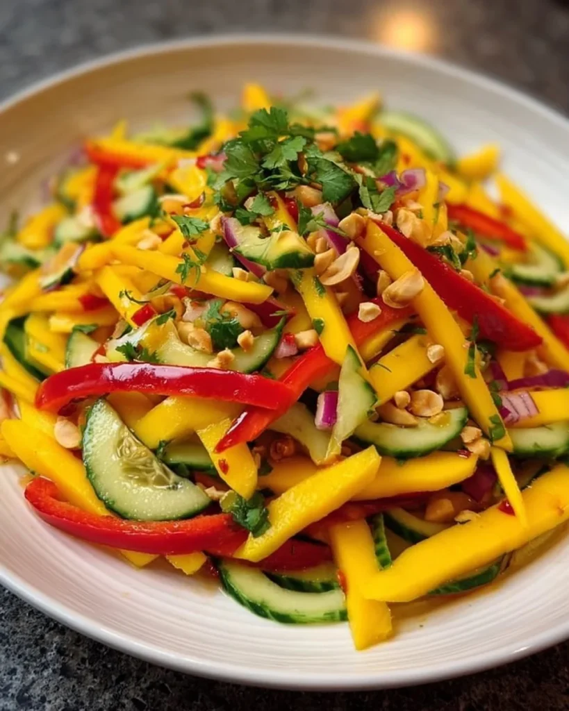 Colorful Thai Mango Salad with fresh ingredients and vibrant presentation