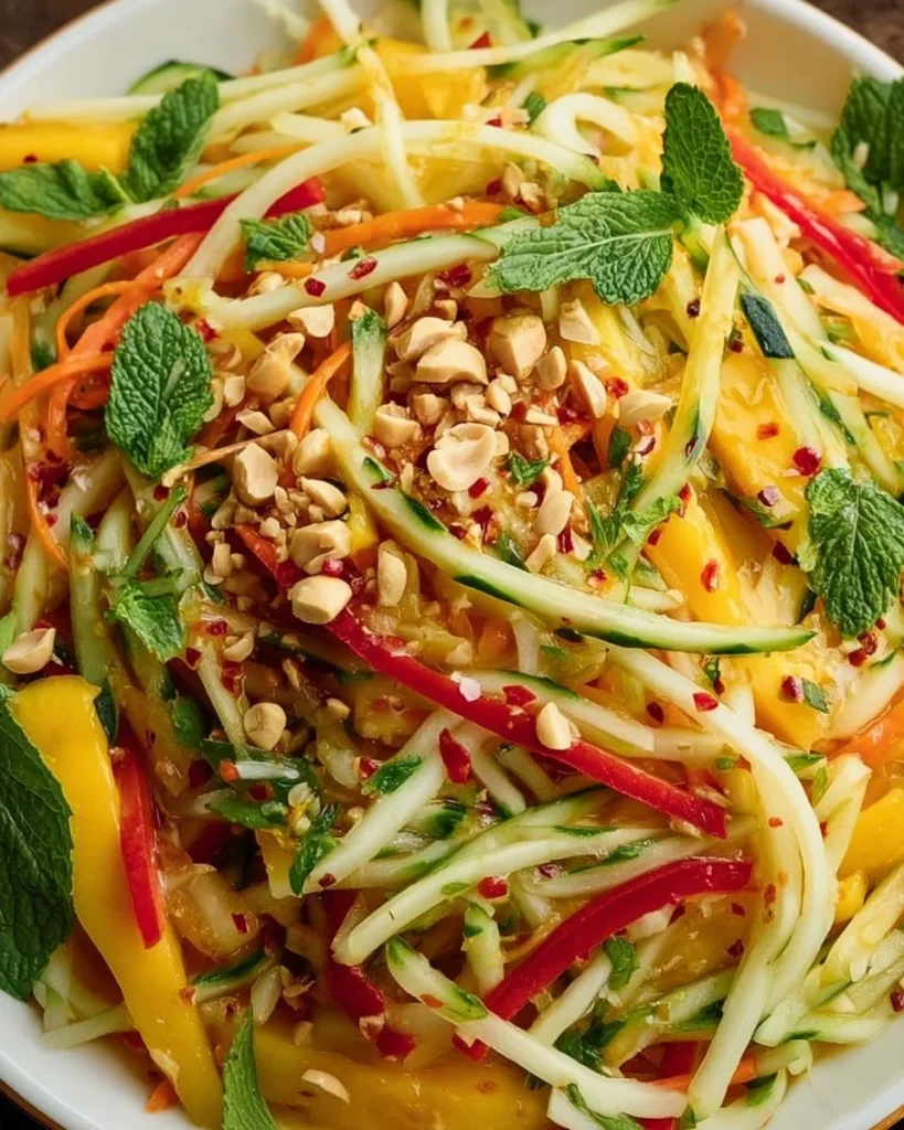 Fresh Vietnamese Mango Salad with colorful vegetables and herbs