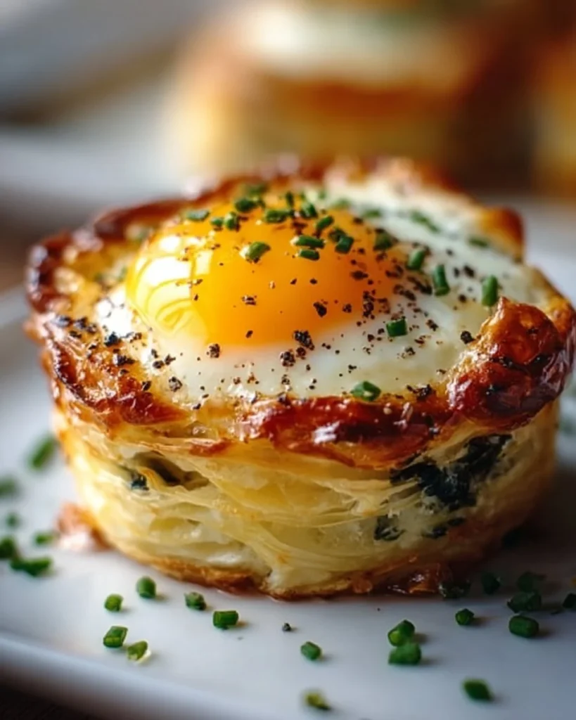 Delicious Baked Eggs Napoleon served in a elegant dish