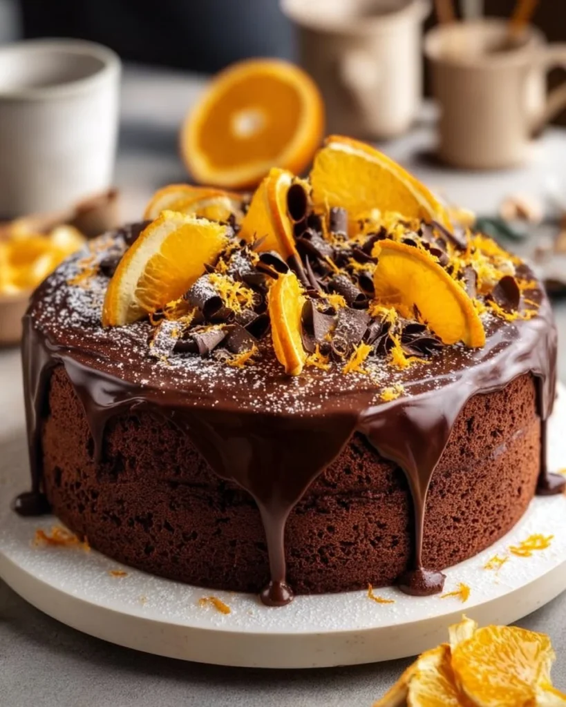 Delicious Chocolate Orange Cake with rich chocolate layers and orange zest