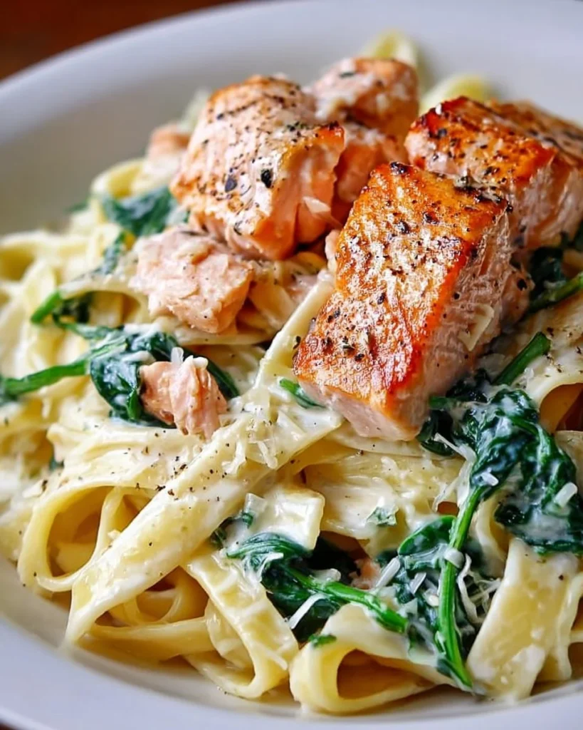 Delicious creamy salmon pasta served in a bowl, garnished with herbs.