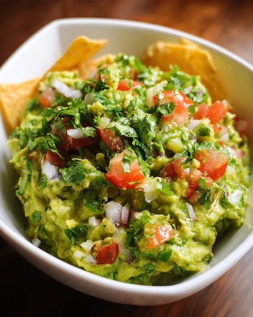 Delicious homemade guacamole served with tortilla chips