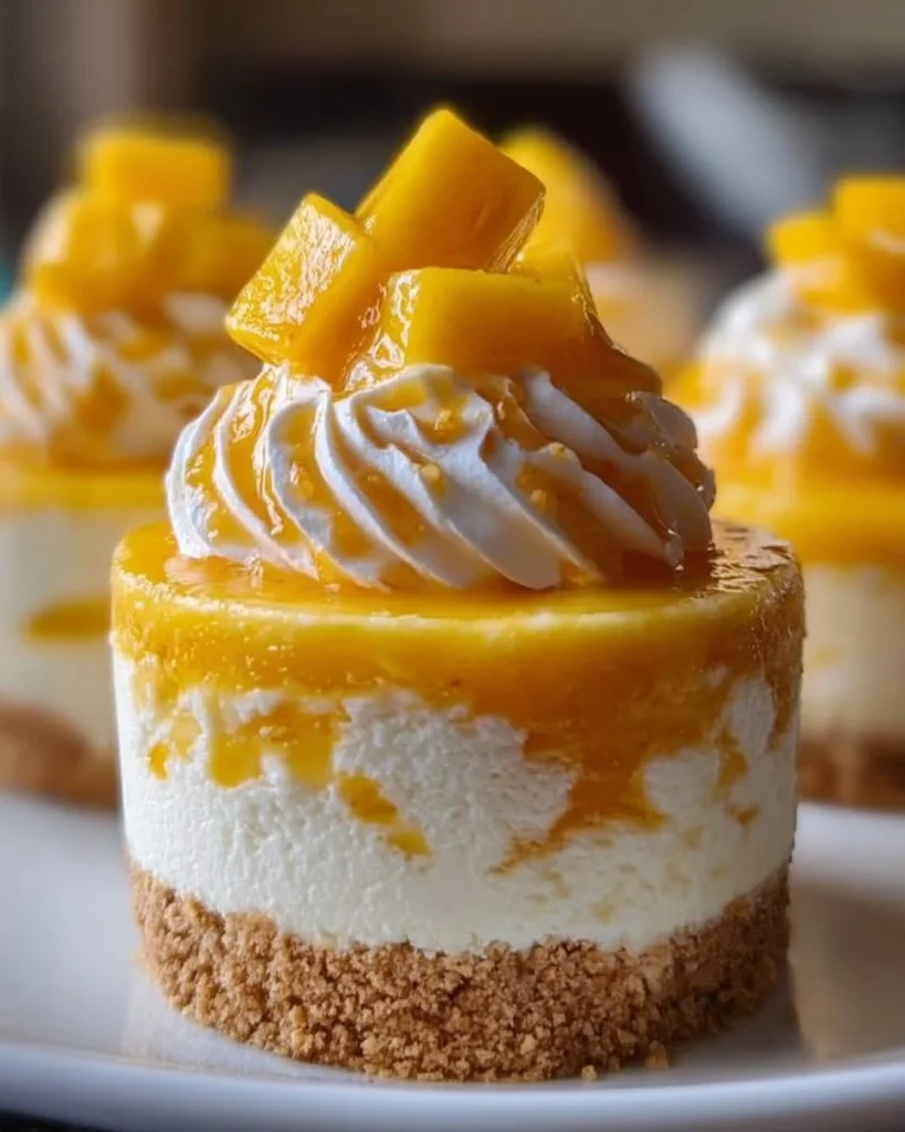 Mango Delight Cheesecake Cups served in elegant dessert cups