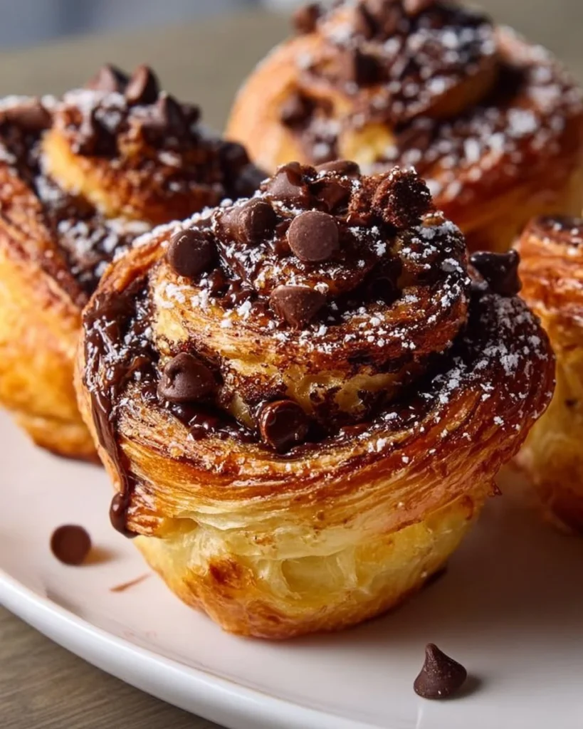 Freshly baked Chocolate Chip Cruffins with melty chocolate chips