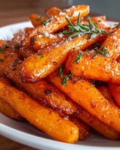 Crispy air fryer roasted carrots drizzled with honey glaze for a flavorful side dish.