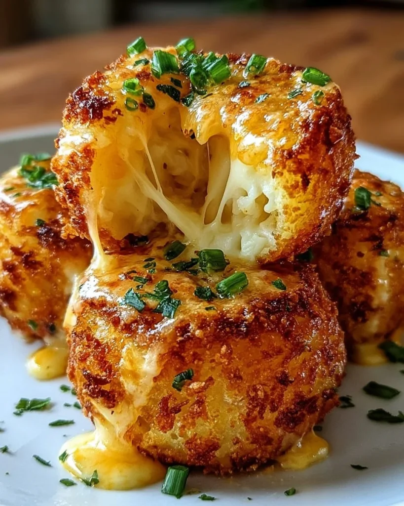 Crispy cheesy mashed potato bites served on a plate