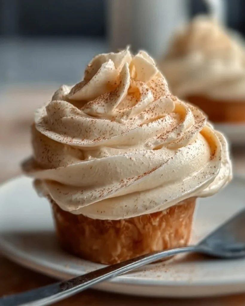Delicious apple buttercream icing spread on a freshly baked cake.