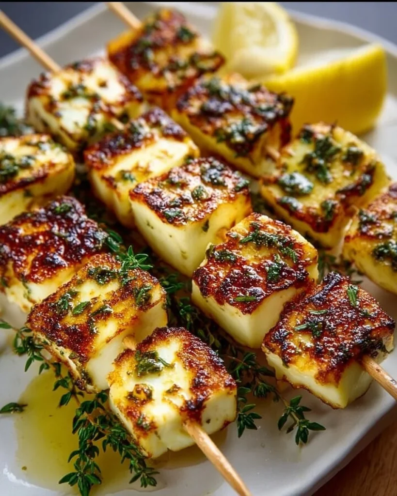 Delicious Grilled Halloumi Skewers ready to serve.