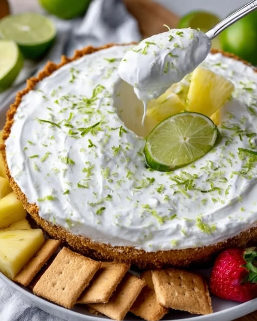 Delicious Key Lime Pie Fruit Dip served in a bowl with fruit