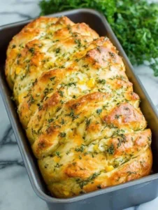 Rustic no-knead rosemary garlic bread fresh out of the oven